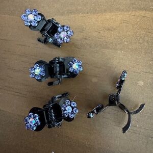 NEW 90s metal claw Floral Hair Clips rhinestone